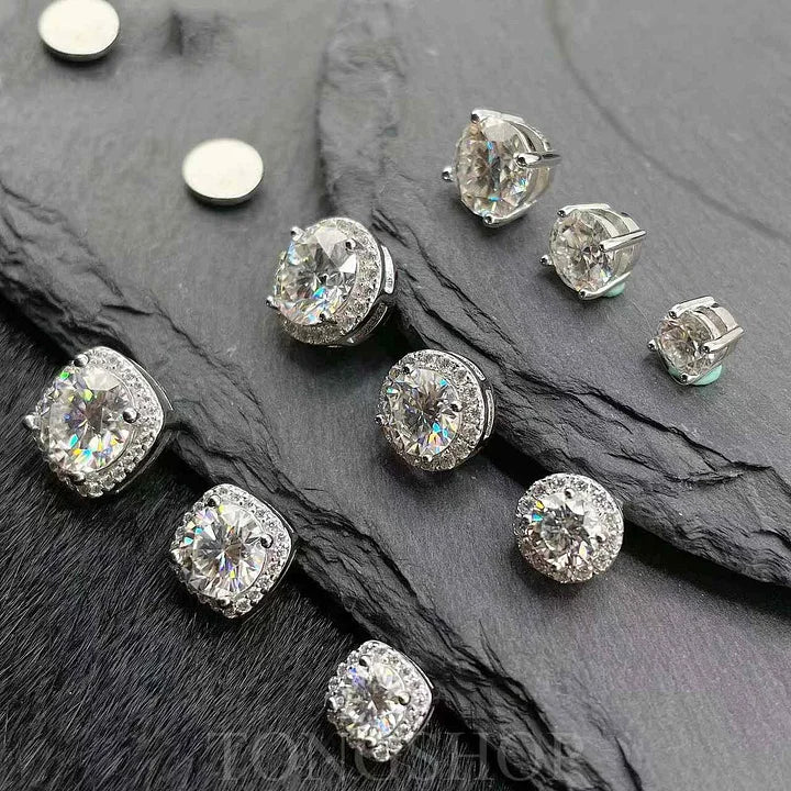 S925 VVS Moissanite Magnetic Earrings Four Claws &amp; Rock Sugar Cube Starry Stars Full Diamond Earrings - TONGSHOP