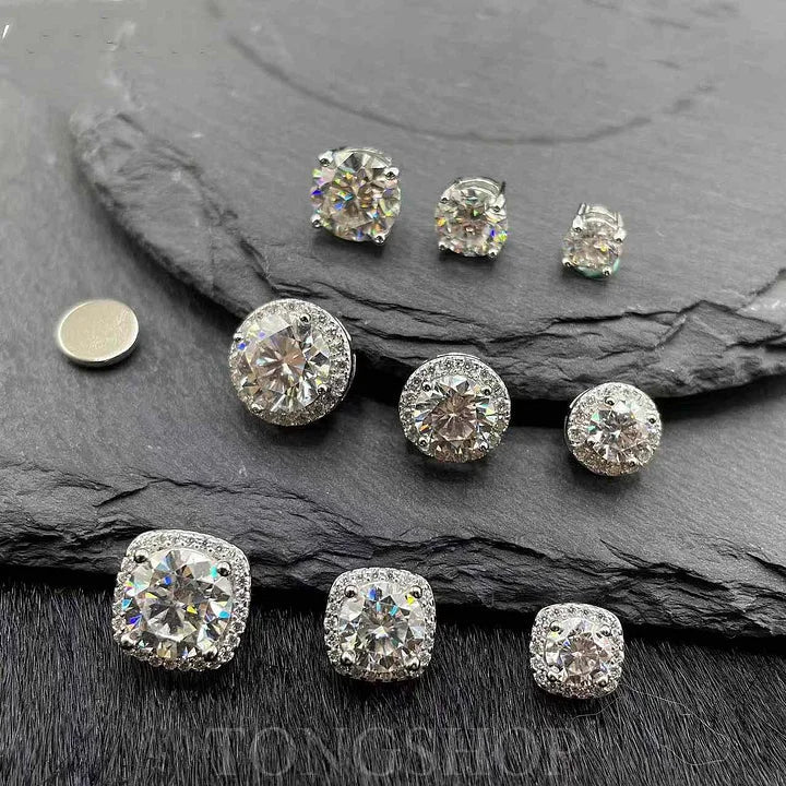 S925 VVS Moissanite Magnetic Earrings Four Claws &amp; Rock Sugar Cube Starry Stars Full Diamond Earrings - TONGSHOP