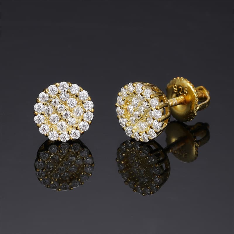 S925 VVS Moissanite Round Stud Earrings in 18K Gold - TONGSHOP