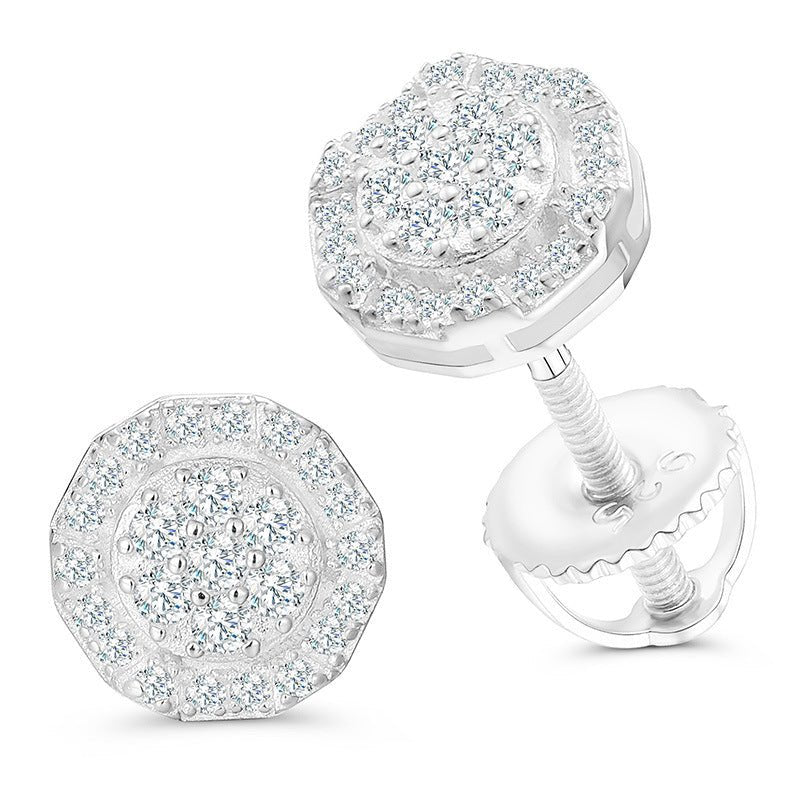 S925 VVS Moissanite Round Stud Earrings in 18K Gold Overlay - TONGSHOP