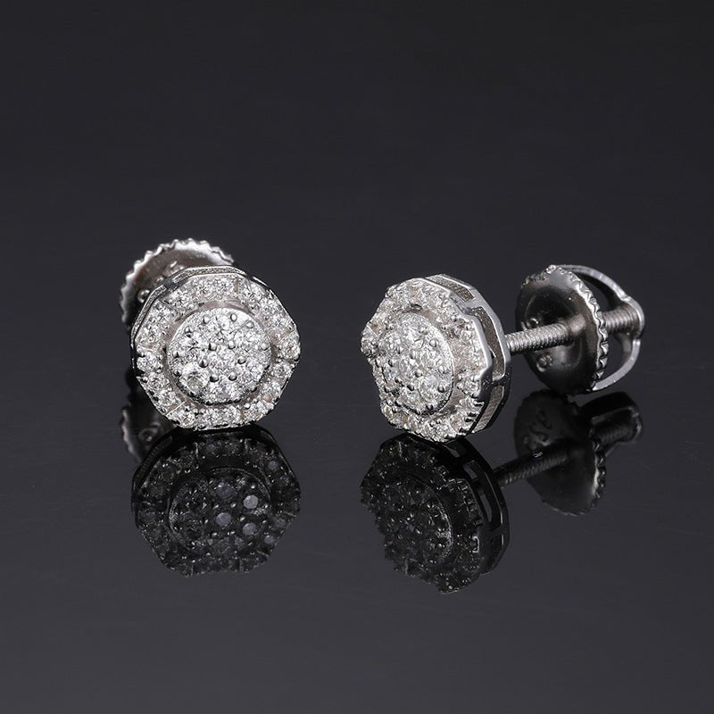S925 VVS Moissanite Round Stud Earrings in 18K Gold Overlay - TONGSHOP