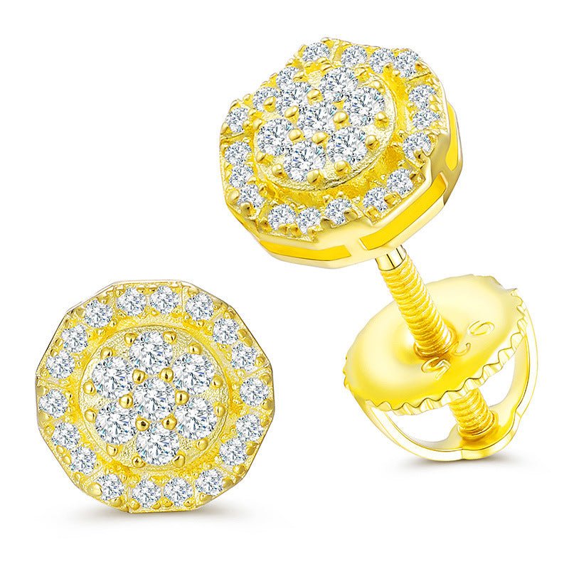 S925 VVS Moissanite Round Stud Earrings in 18K Gold Overlay - TONGSHOP