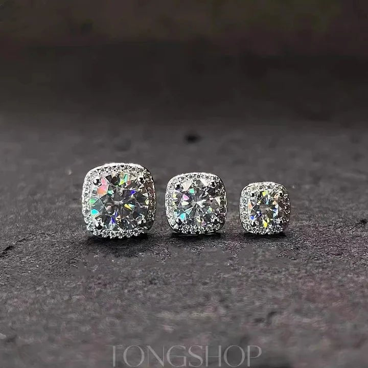 S925 VVS Moissanite Sugar Cube Earrings Full Of Diamonds Square - TONGSHOP