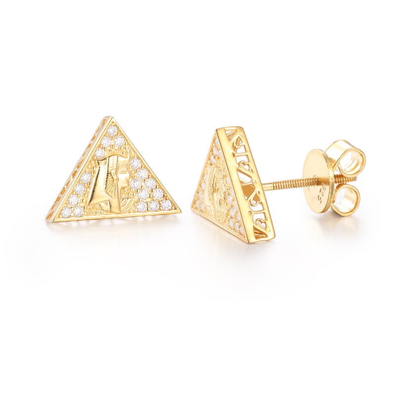 S925 VVS Moissanite Triangle Stud Earrings in 18K Gold Plating - TONGSHOP