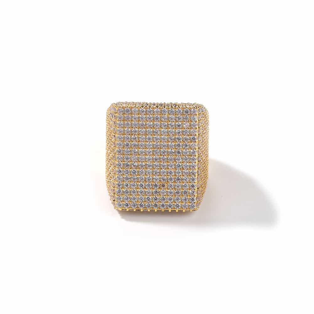 Silver Square Diamond Men's Ring in 18K Gold Finish - TONGSHOP