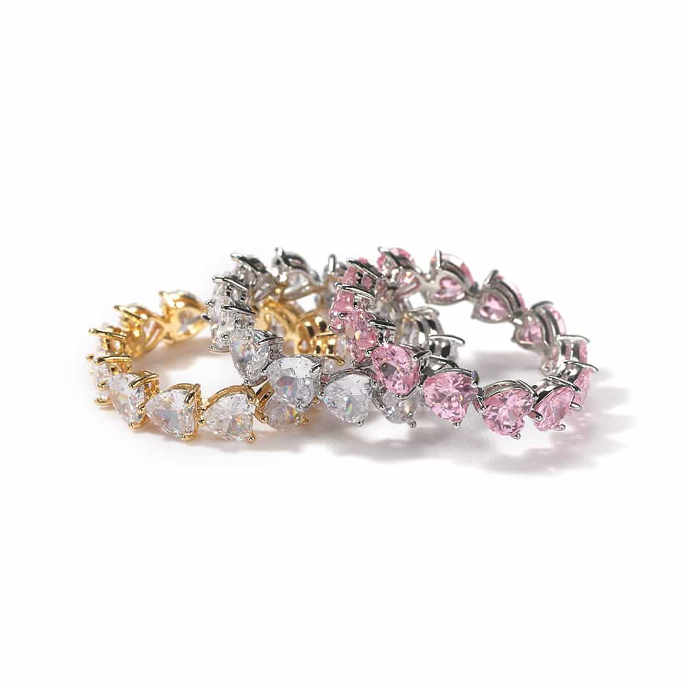 Single - Row Heart Diamond Ring in 18K Gold Plating - TONGSHOP