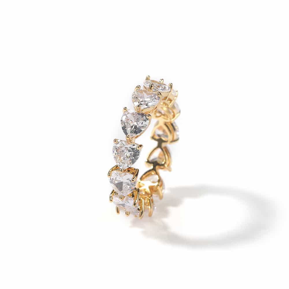 Single - Row Heart Diamond Ring in 18K Gold Plating - TONGSHOP