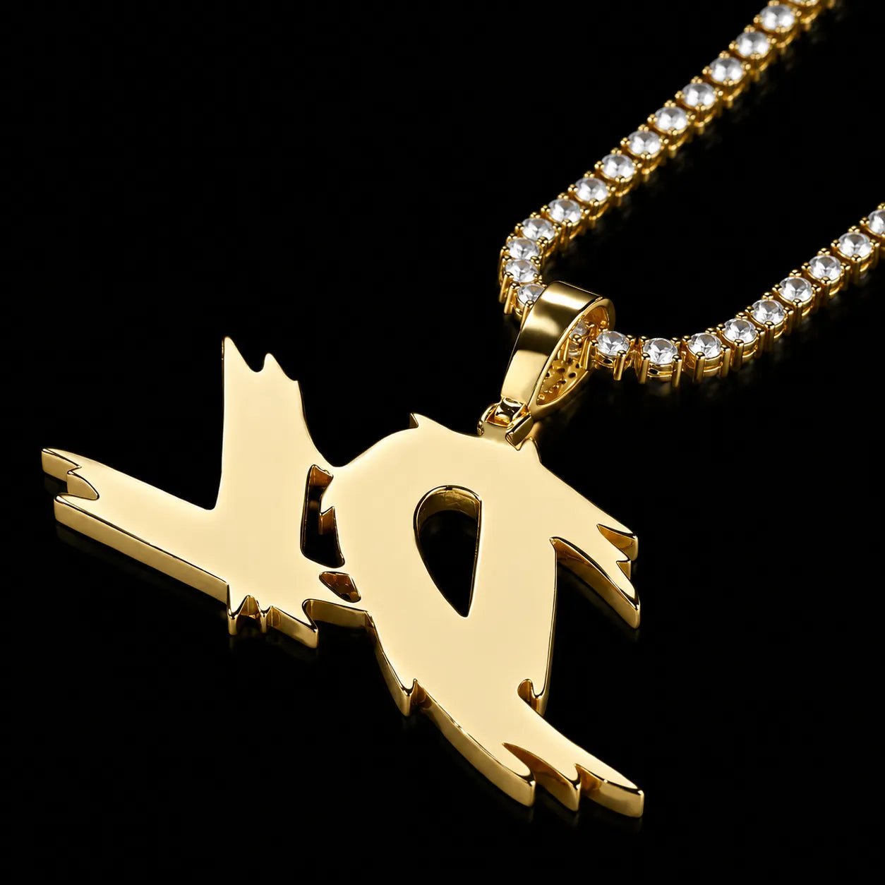 Solid Custom Diamond - Set Spiked Letter Pendant - TONGSHOP / Length:16 / Length:18
