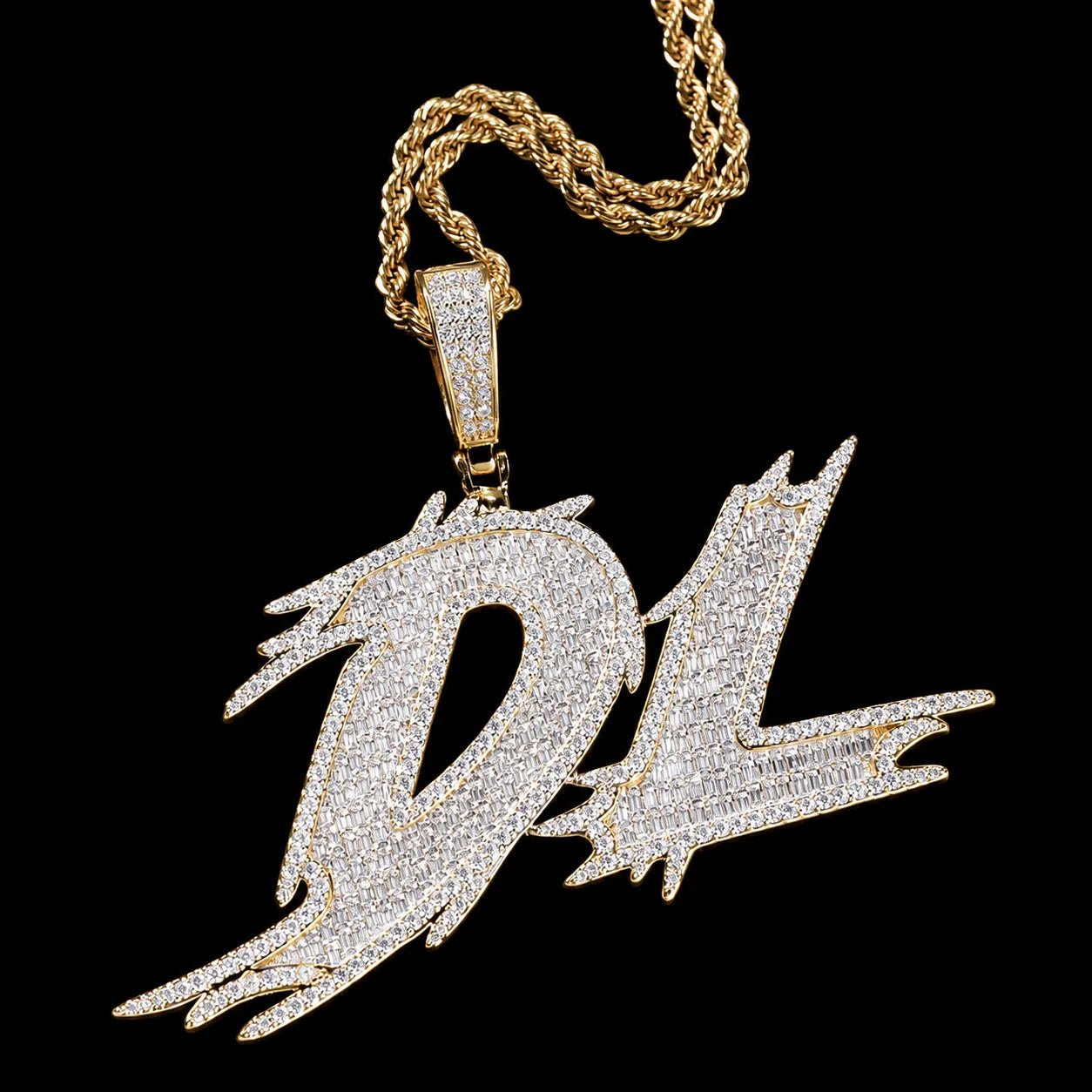 Solid Custom Diamond - Set Spiked Letter Pendant - TONGSHOP / Length:16 / Length:18