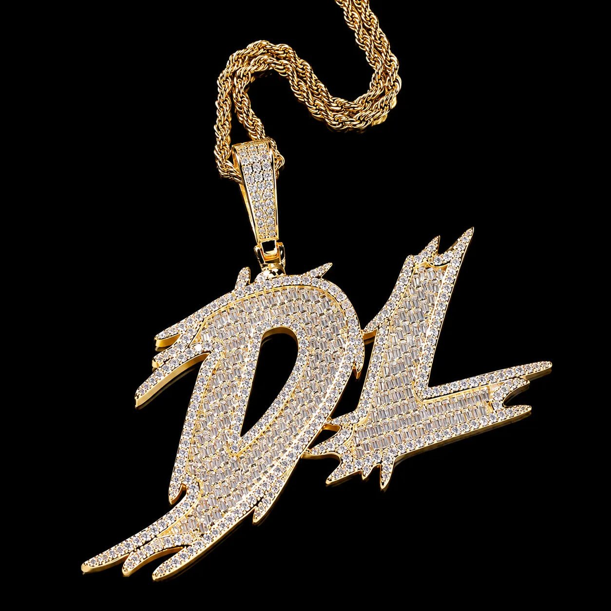 Solid Custom Diamond - Set Spiked Letter Pendant - TONGSHOP / Length:16 / Length:18