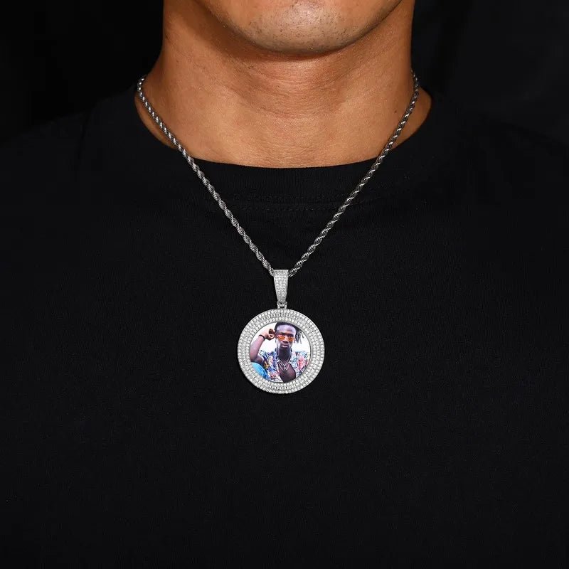 Solid Ice Custom 3D Photo Round Pendant - 40mm - TONGSHOP / Length:16 / Length:18