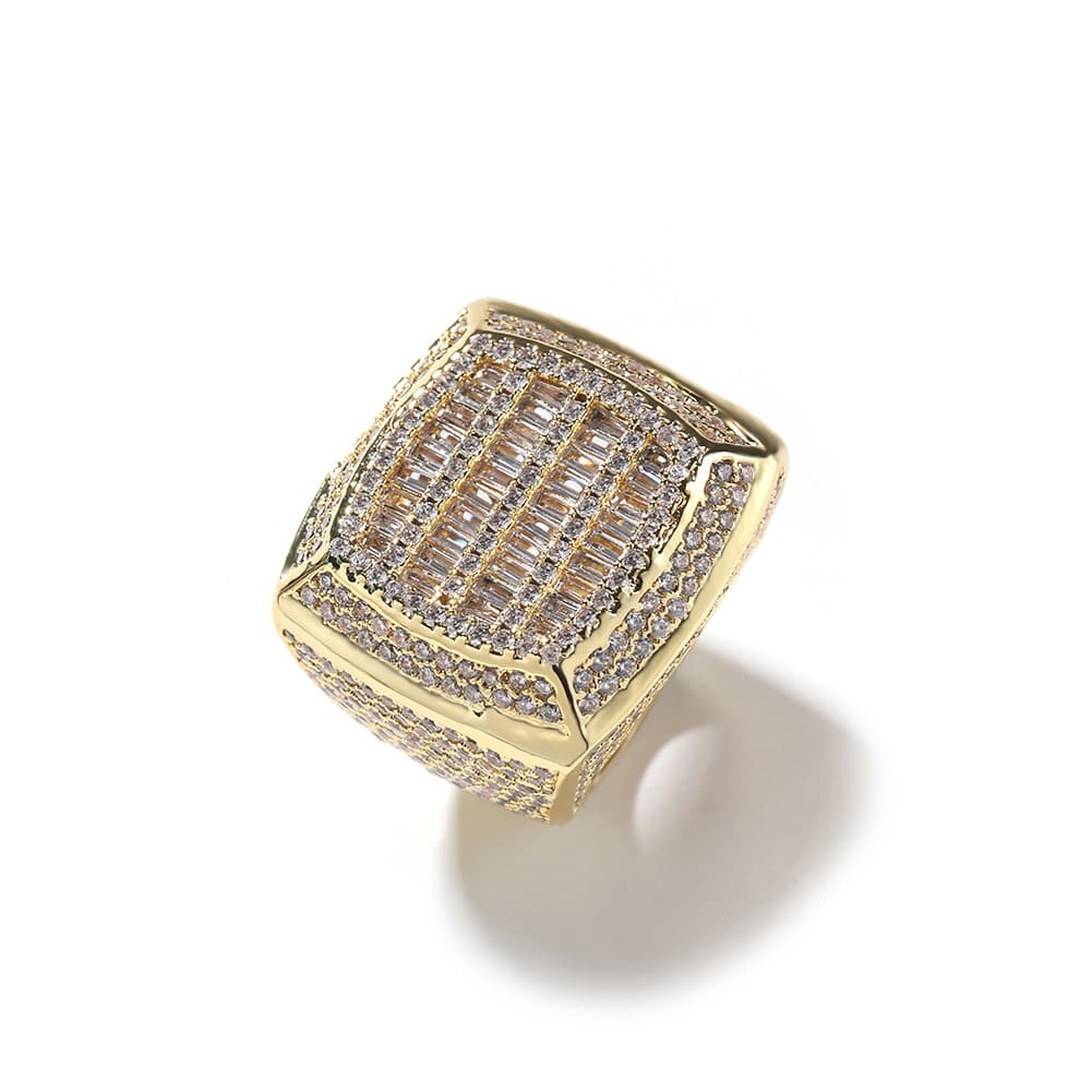 Square Diamond Encrusted Hip - Hop Ring in 18K Gold Plating - TONGSHOP