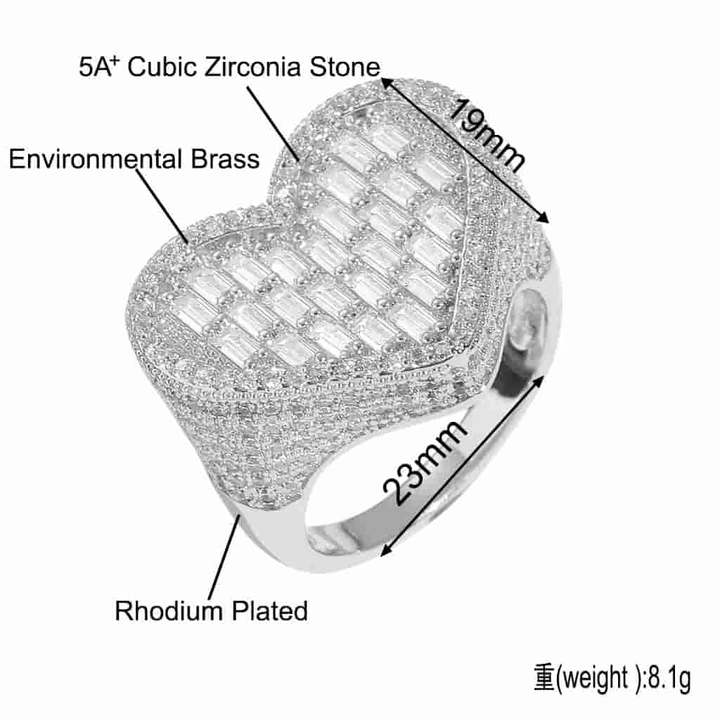 Street Style Vertical T Diamond Heart Full Diamond Ring - TONGSHOP