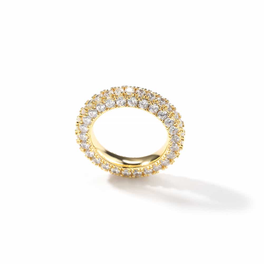 Three - Side Diamond Hip - Hop Ring in 18K Gold Plating - TONGSHOP