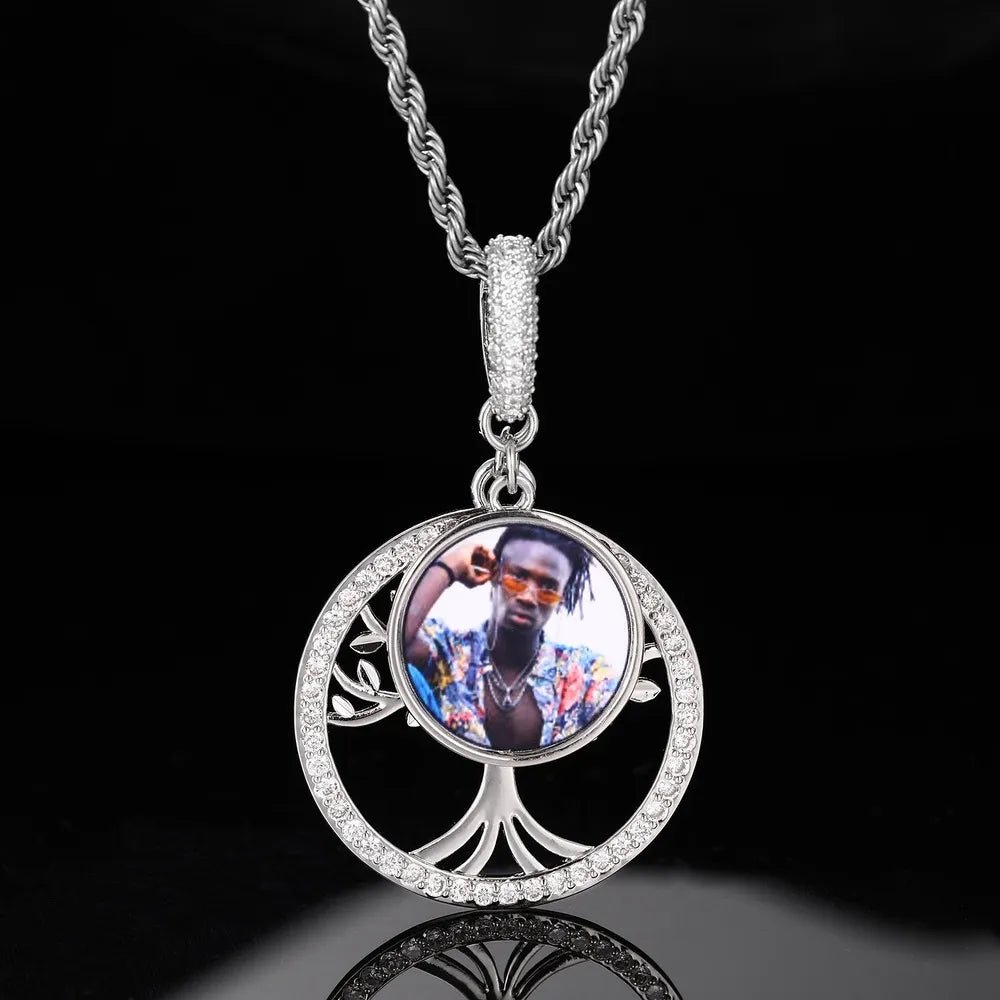 Tree of Life Memory Custom Photo Round Pendant - 35mm - TONGSHOP / Length:16 / Length:18