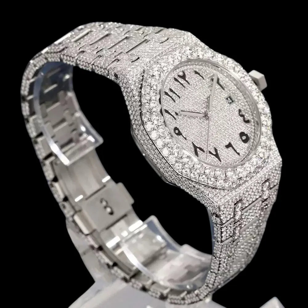 VVS Moissanite Diamond - Set White Gold Iced - Out Watch - 40mm - TONGSHOP / Color:White Gold / Style:White Gold