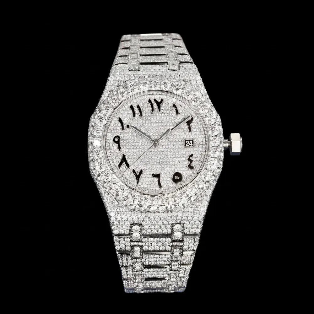 VVS Moissanite Diamond - Set White Gold Iced - Out Watch - 40mm - TONGSHOP / Color:White Gold / Style:White Gold