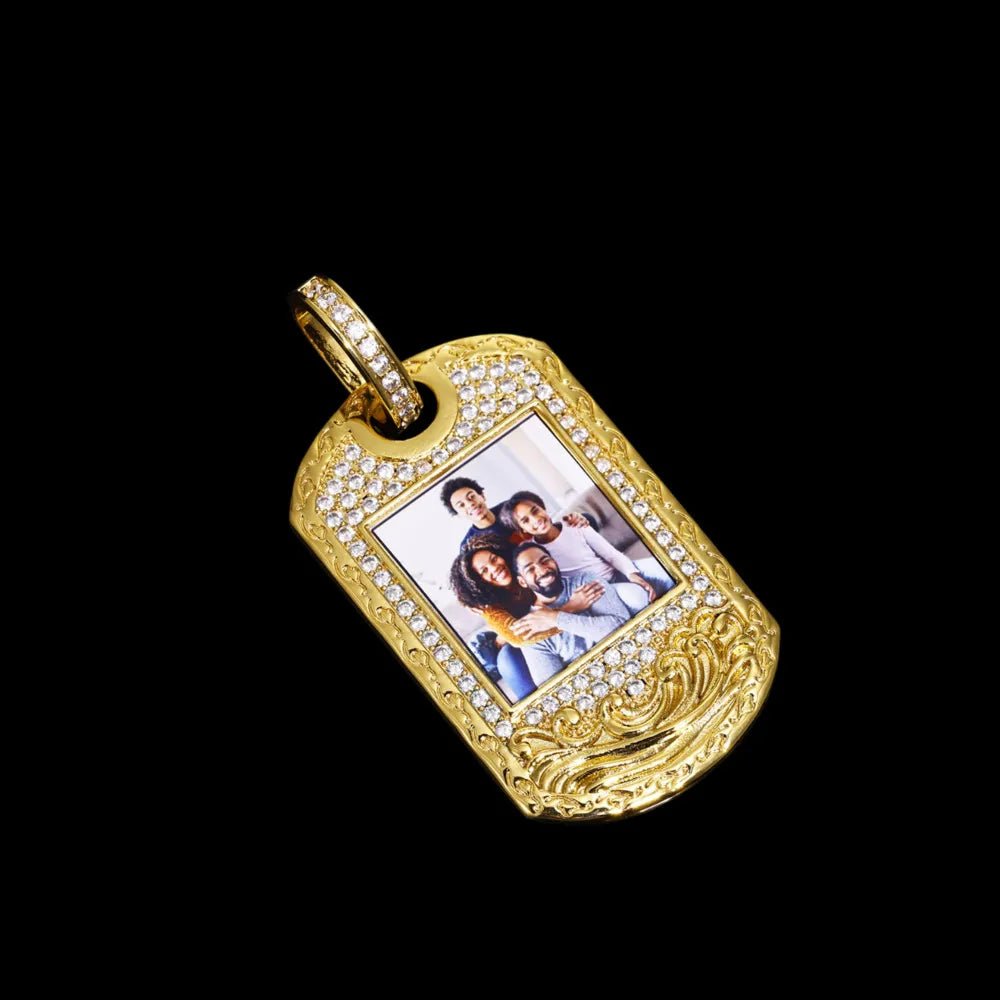Wave Pattern Dog Tag Solid Custom Photo Pendant - 30mm - TONGSHOP / Length:16 / Length:18