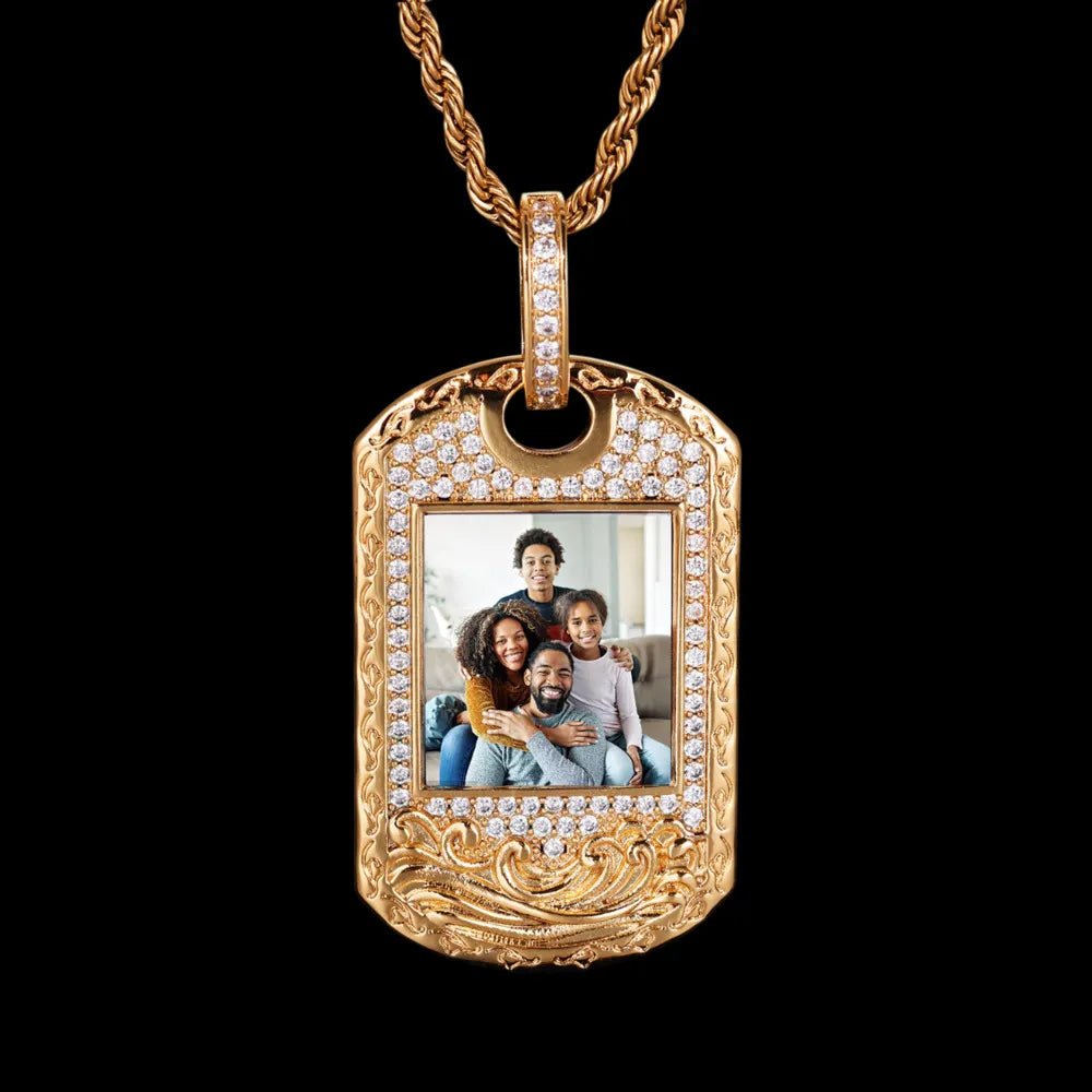 Wave Pattern Dog Tag Solid Custom Photo Pendant - 30mm - TONGSHOP / Length:16 / Length:18