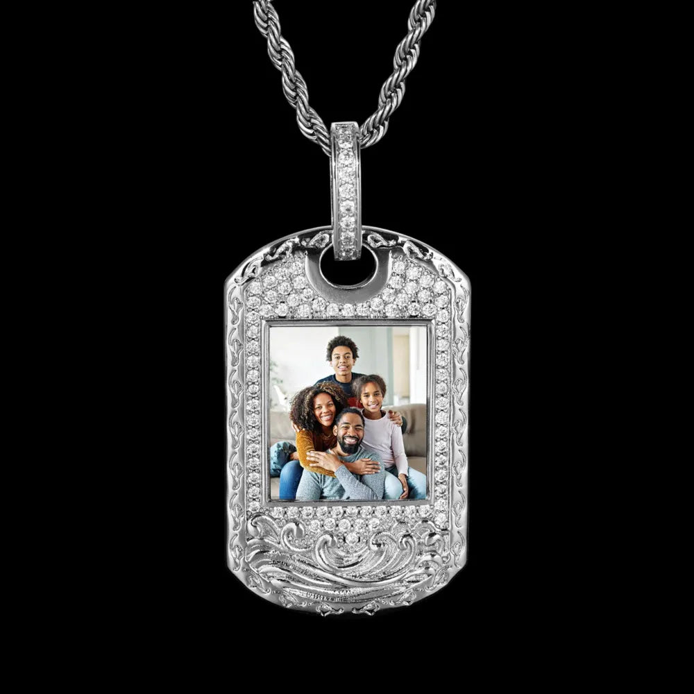 Wave Pattern Dog Tag Solid Custom Photo Pendant - 30mm - TONGSHOP / Length:16 / Length:18