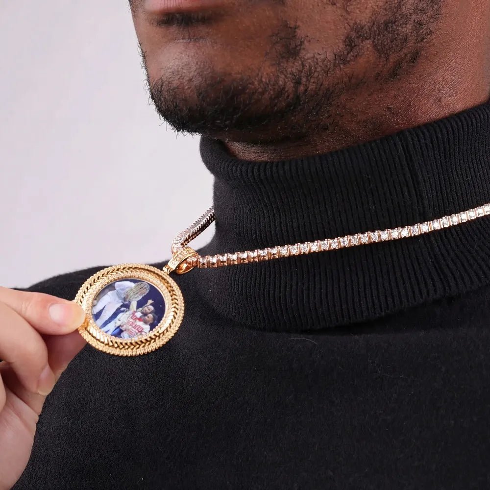 Wheat Ear Custom Photo Round Pendant - 50mm - TONGSHOP / Length:16 / Length:18