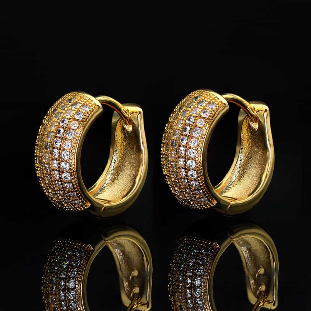 Wide Band Diamond - Set Round Earrings - TONGSHOP