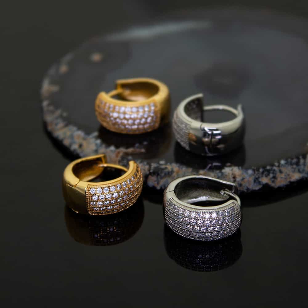 Wide Band Diamond - Set Round Earrings - TONGSHOP