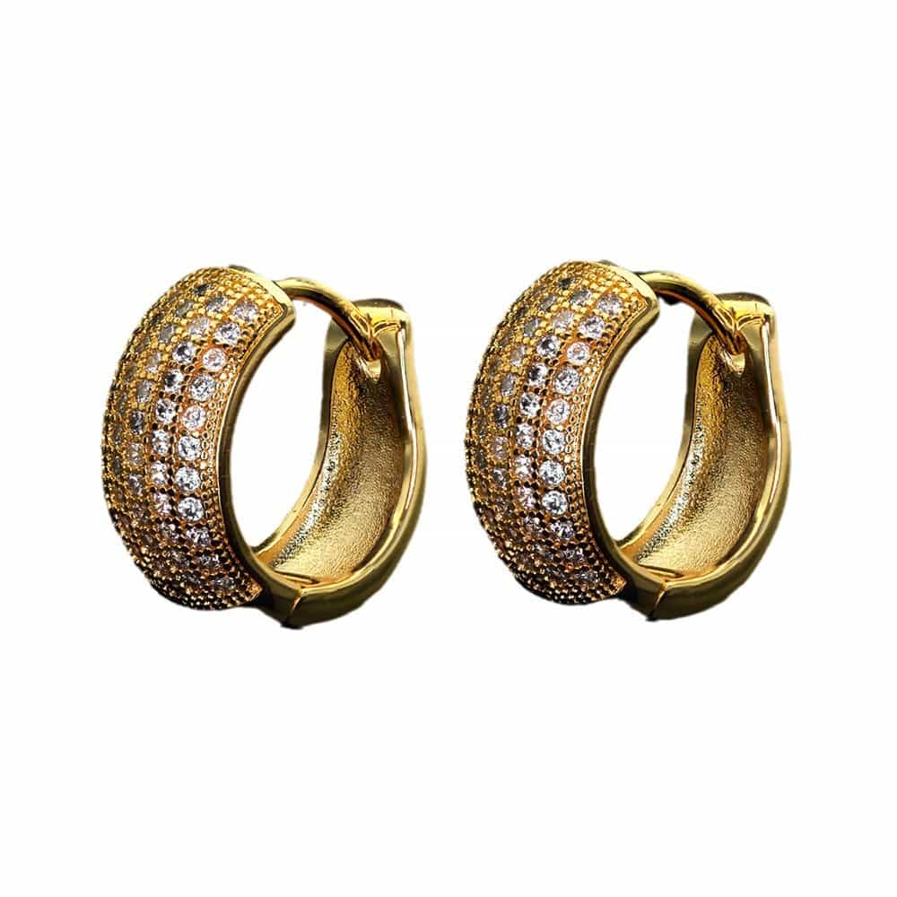 Wide Band Diamond - Set Round Earrings - TONGSHOP