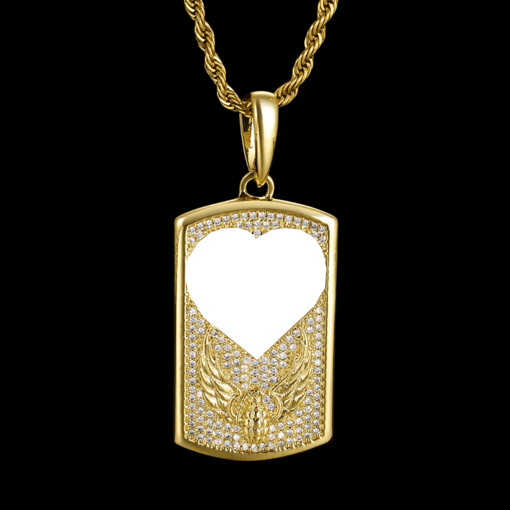 Winged Grenade Solid Dog Tag Custom Photo Pendant - 25mm - TONGSHOP / Length:16 / Length:18