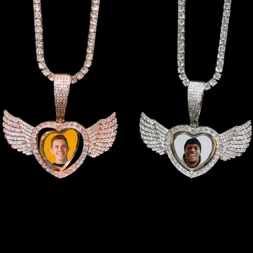 Winged Heart - Double - Sided Rotating Custom Photo Pendant - TONGSHOP / Length:16 / Length:18