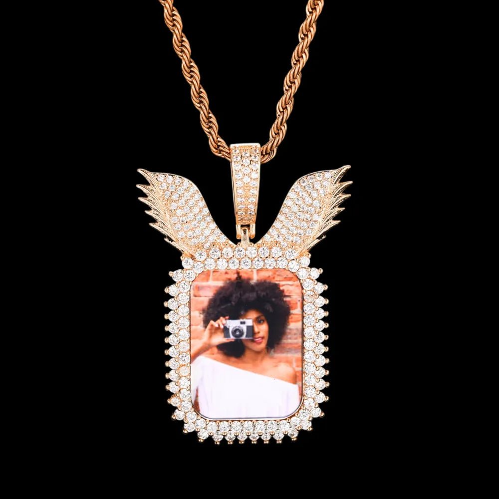 Wings Memory Square Photo Frame Pendant - 38mm - TONGSHOP / Length:16 / Length:18