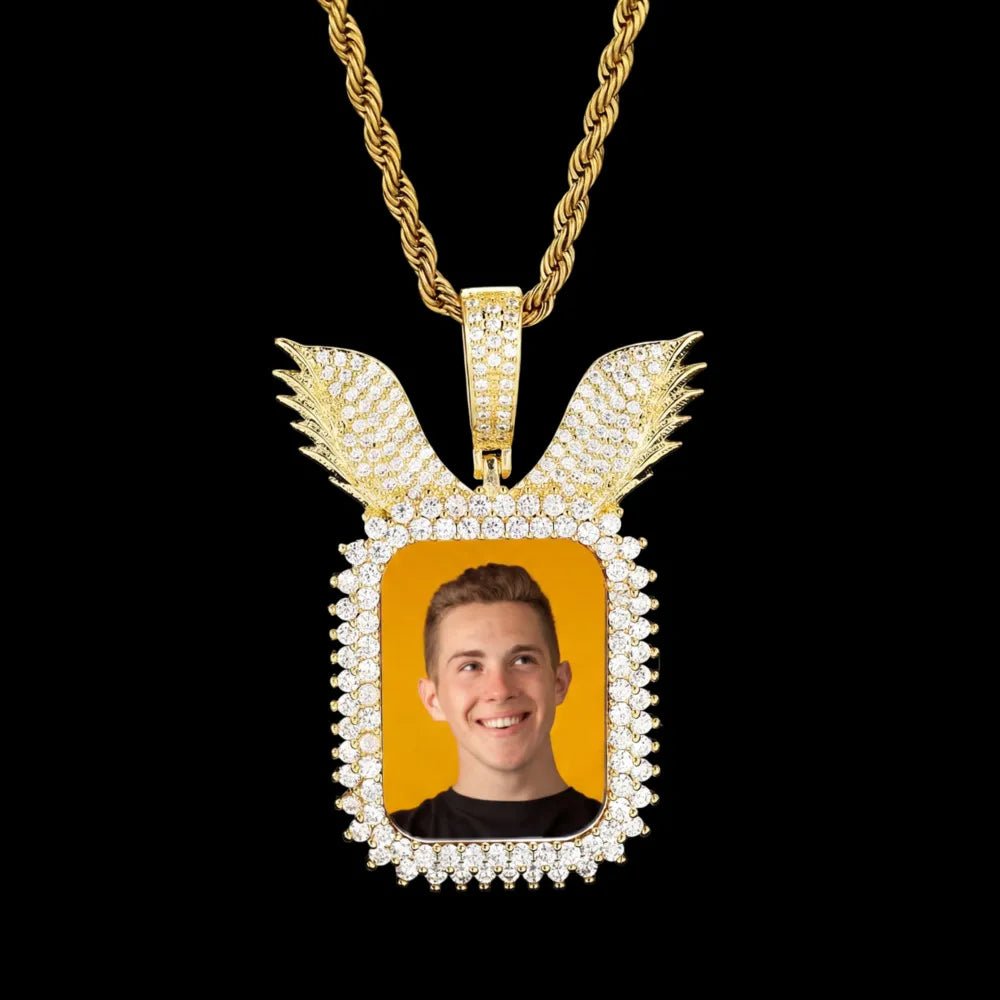 Wings Memory Square Photo Frame Pendant - 38mm - TONGSHOP / Length:16 / Length:18