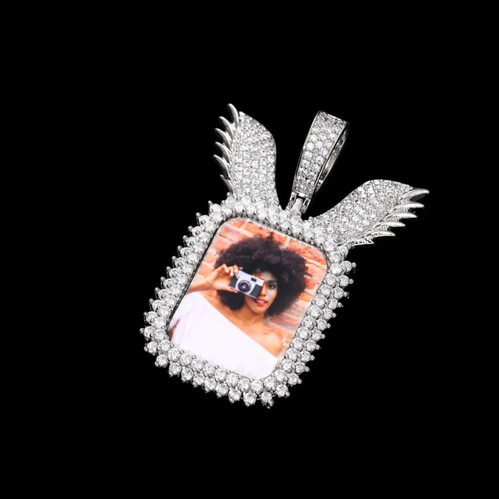 Wings Memory Square Photo Frame Pendant - 38mm - TONGSHOP / Length:16 / Length:18